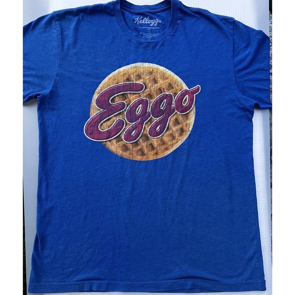 Kellogg’s Eggo Waffle Graphic T-Shirt Blue Size Large Breakfast Promo
